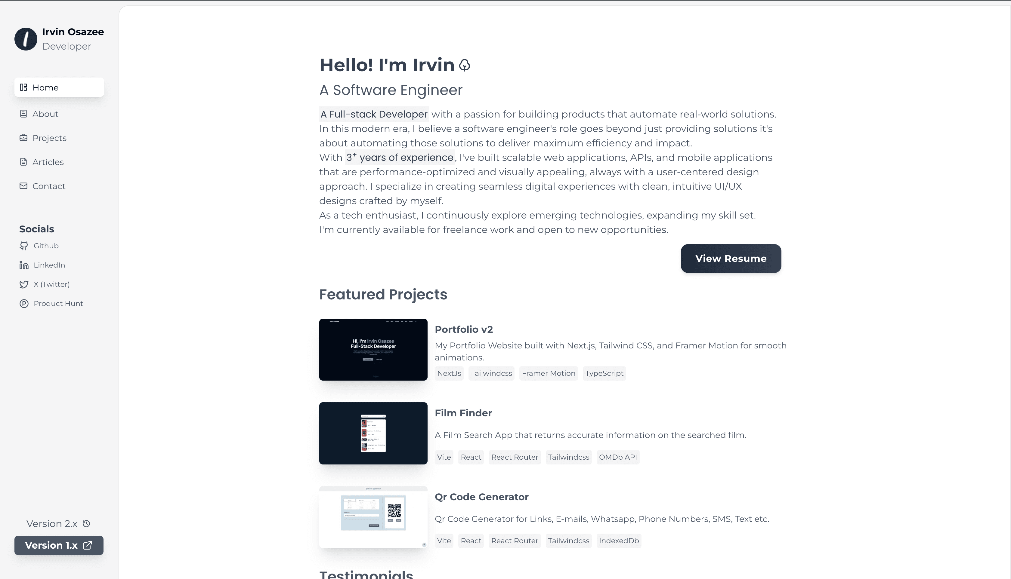 Portfolio v2 screenshot